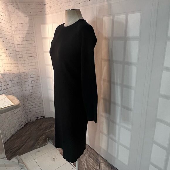 Vince Black Long Sleeve Crew Neck Pullover Ribbed Bodycon Dress Size Large - Picture 5 of 11